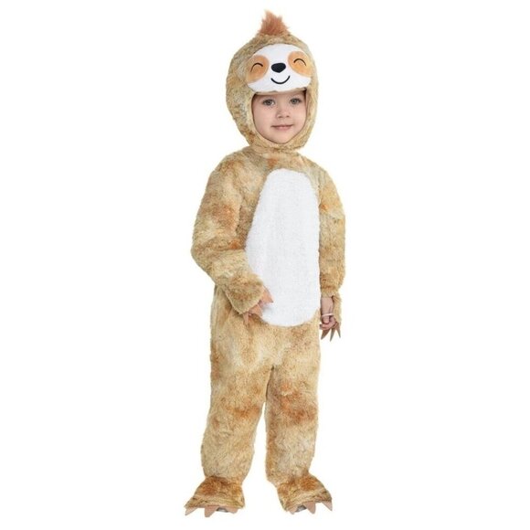 Infant Sloth Costume 6-12 Months Soft Plush Bodysuit & Hood 2-Piece Outfit - Picture 2 of 4